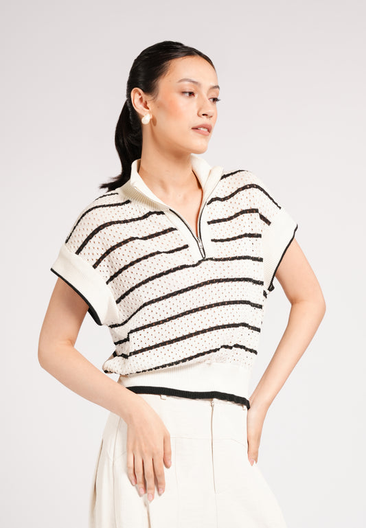 Cooper Extended Sleeve Top (Striped Cream)
