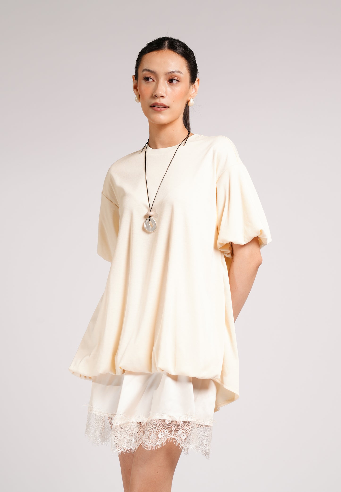 Creative 2-In-1 Short Sleeve Dress (Cream)