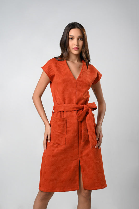 Cressid Short Sleeve Dress (Rust)