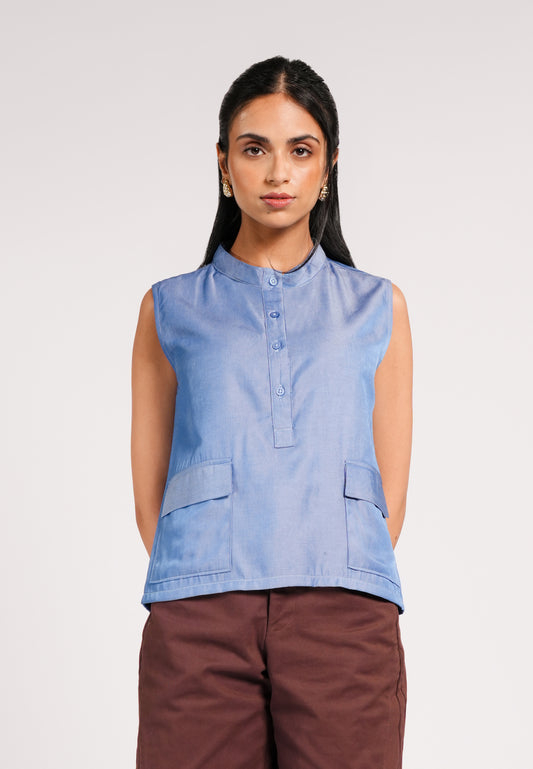 Cynn Sleeveless Top (Blue)