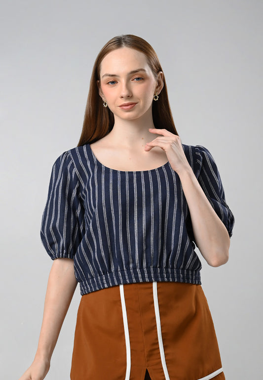 Cypress Short Sleeve Top (Navy white)