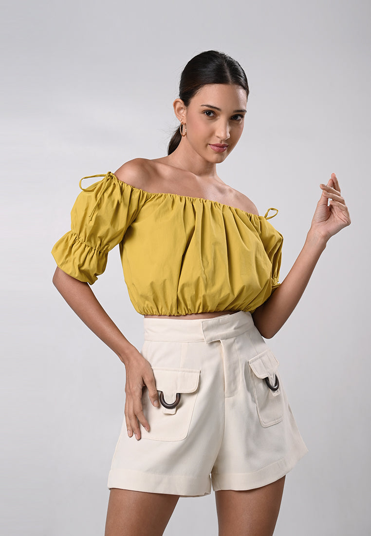 Dallas Short Sleeve Offshoulder Top (Mustard)