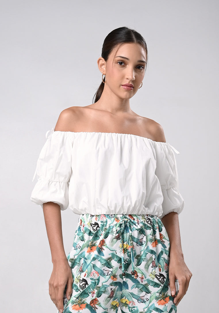 Dallas Short Sleeve Offshoulder Top (Off-white)