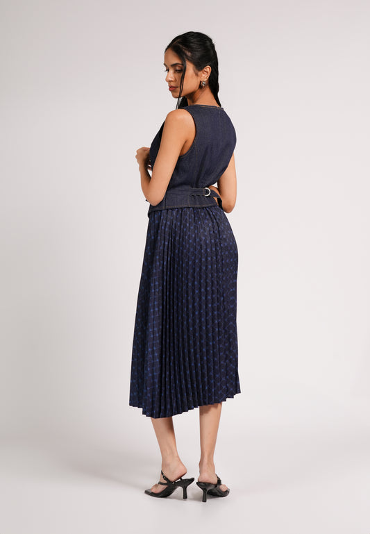 DNM Studios 2026 Darbee Sleeveless Dress  (Printed Navy)