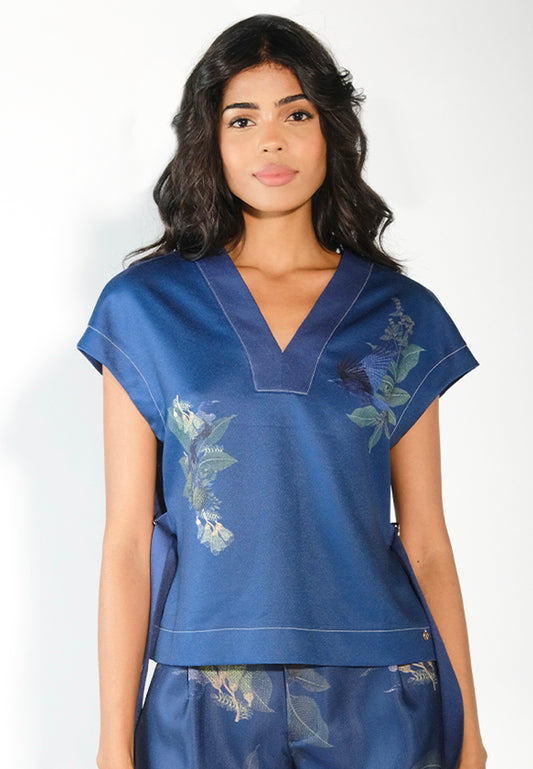 Sari- Sari Davao Short Sleeve Top (Printed Navy)