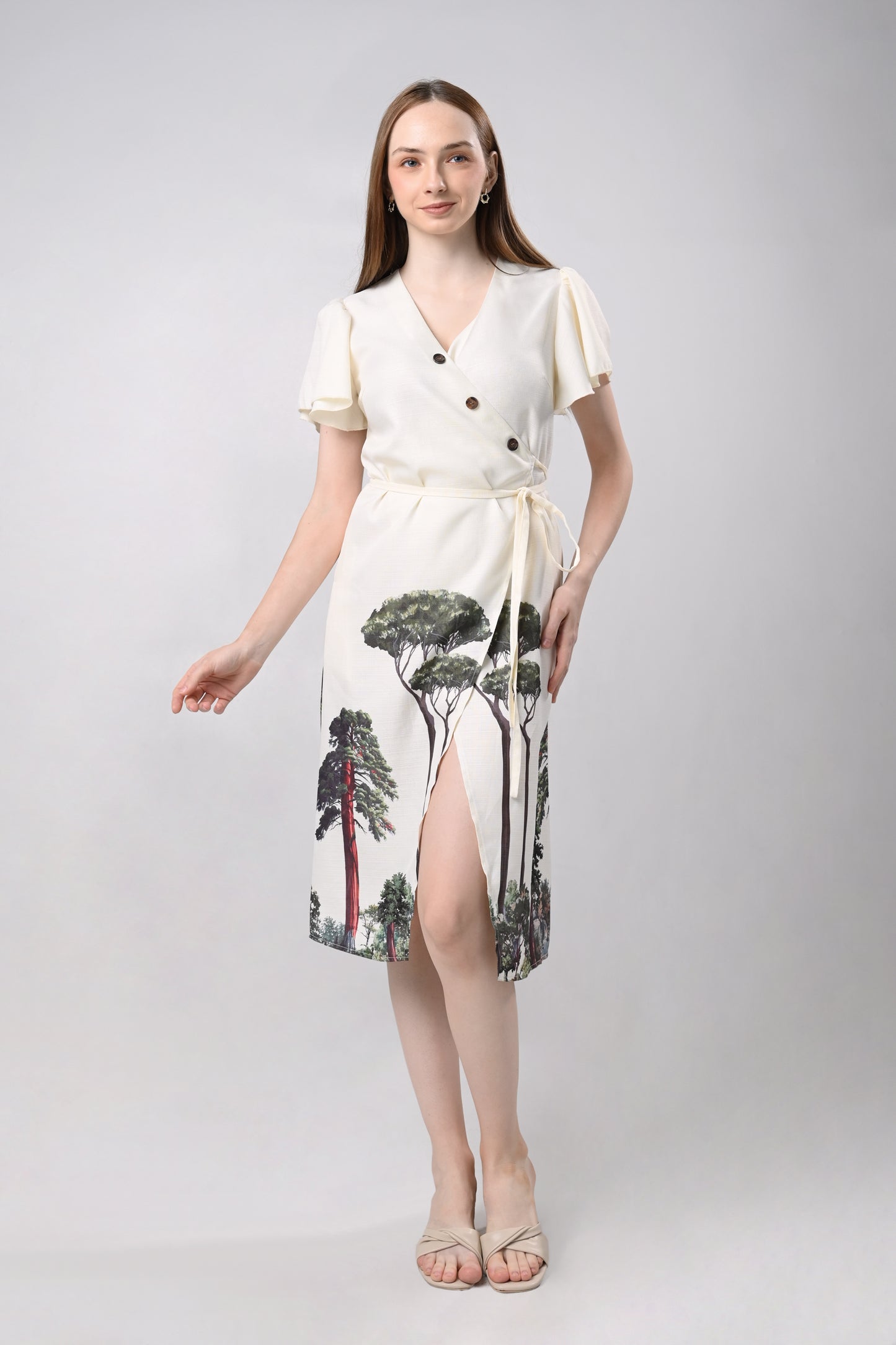 Delphine Short Sleeve Dress (Beige)