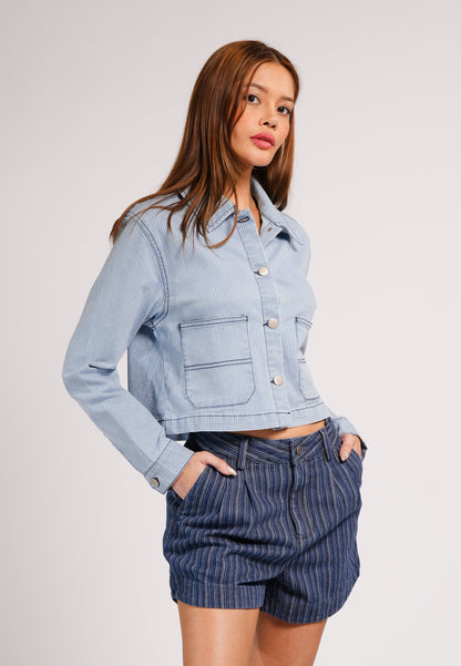 Plains & Prints DNM Studios 2026 Devon Long Sleeve Jacket Top (Striped Blue)