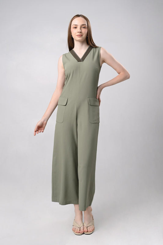 Denzia Sleeveless Pantsuit W/ Sash (Sage/Green)