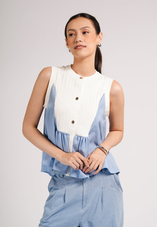 DNM Studios 2026 Drew Sleeveless Top (White/Blue)