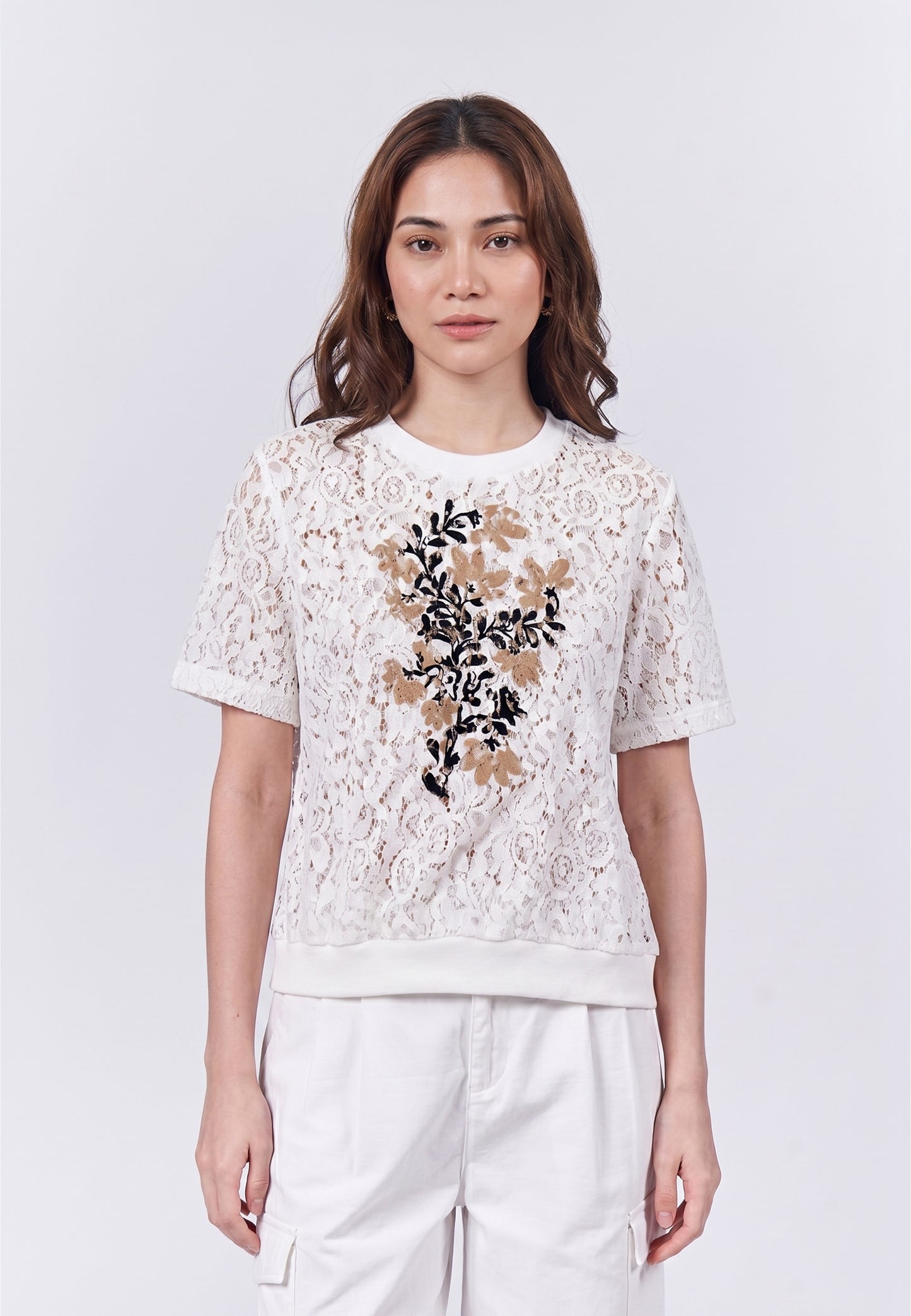Ehlani Short Sleeve Top  (Spot Print Offwhite)