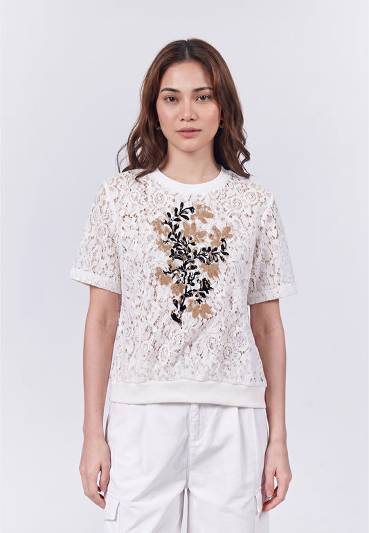 Ehlani Short Sleeve Top  (Spot Print Offwhite)