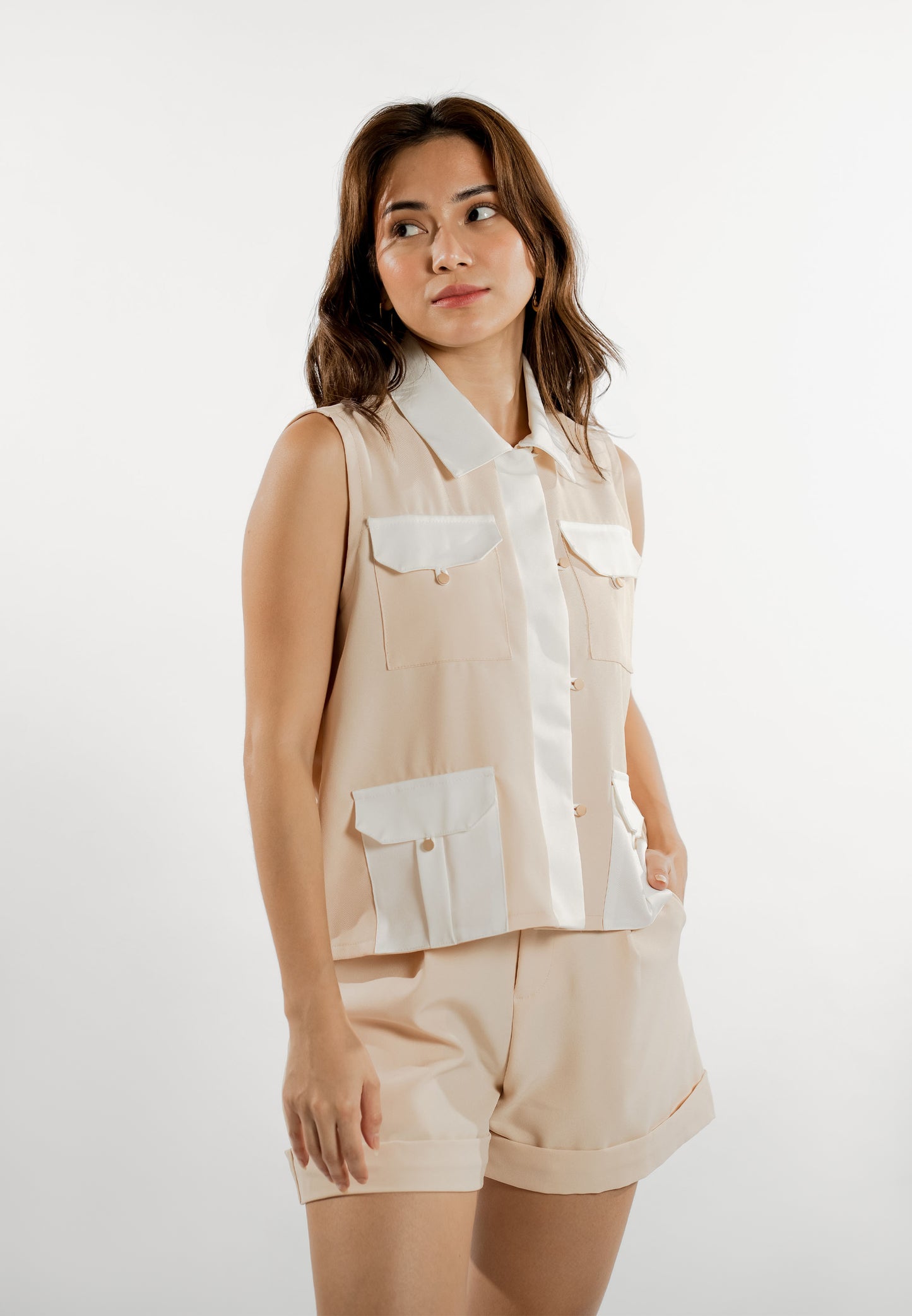 Enzio Sleeveless Top  (Khaki)