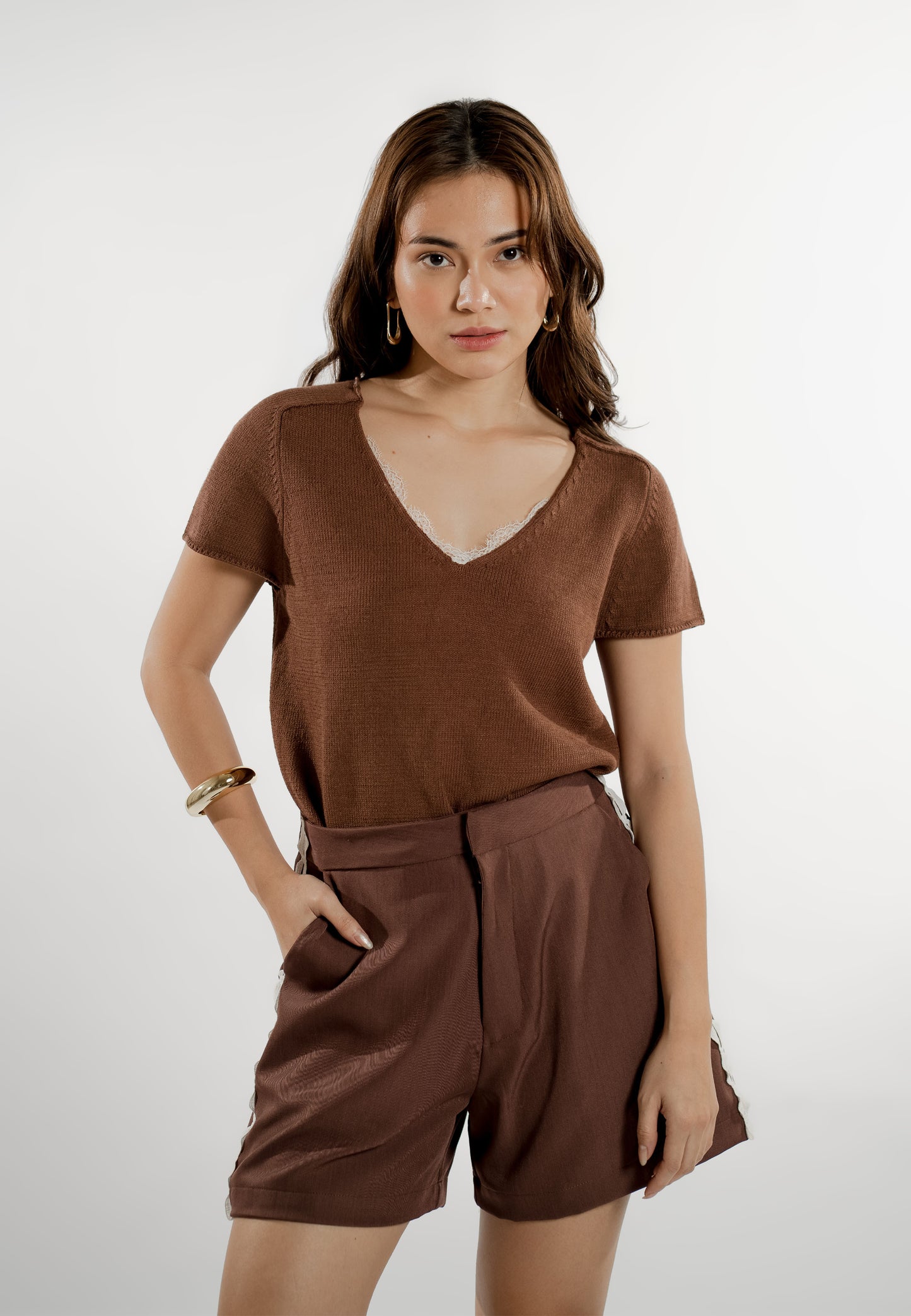 Eshal Short Sleeve Top (Brown)