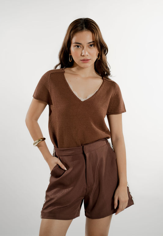 Eshal Short Sleeve Top (Brown)
