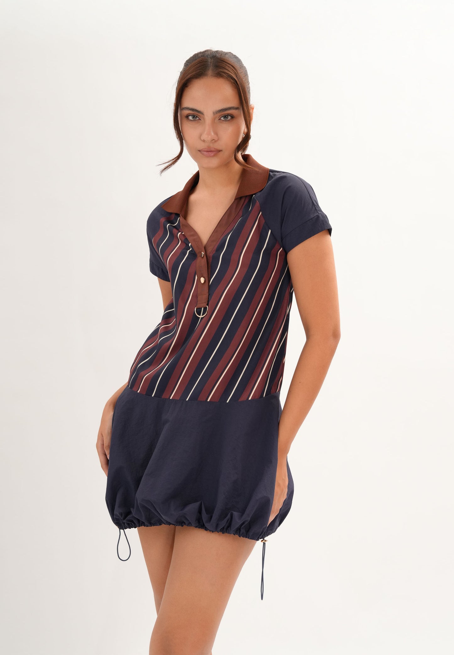 Fabrizia Short Sleeve Dress (Striped Navy)