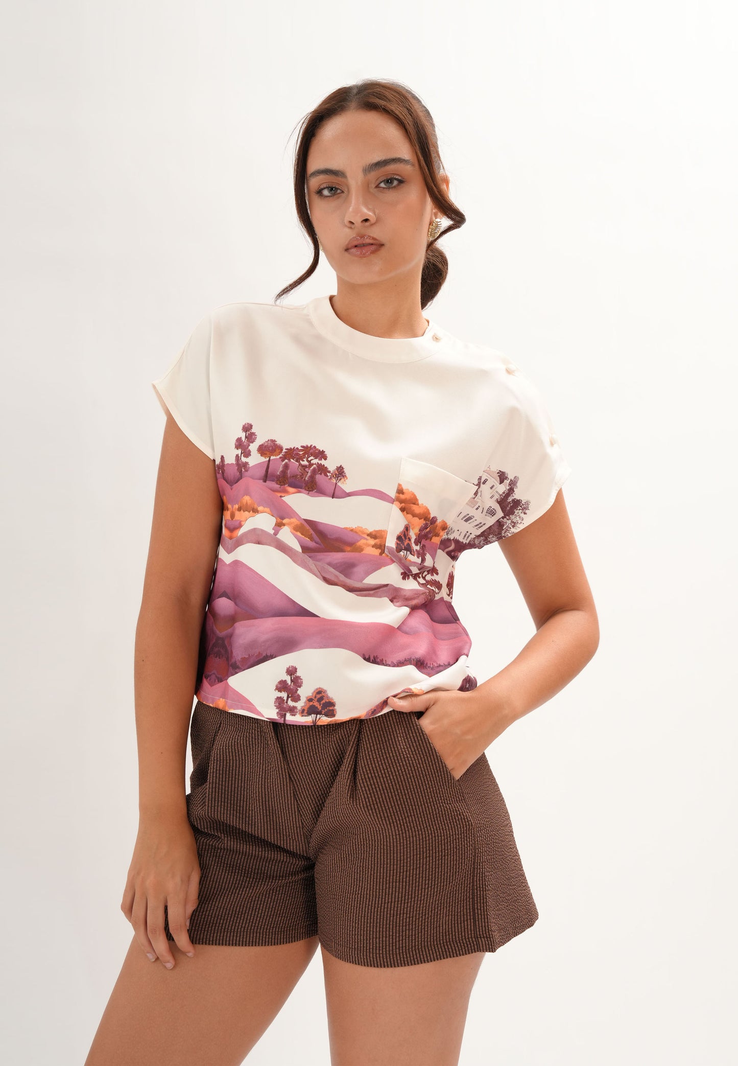 Fadeka Extended Sleeve Top (Printed Cream)