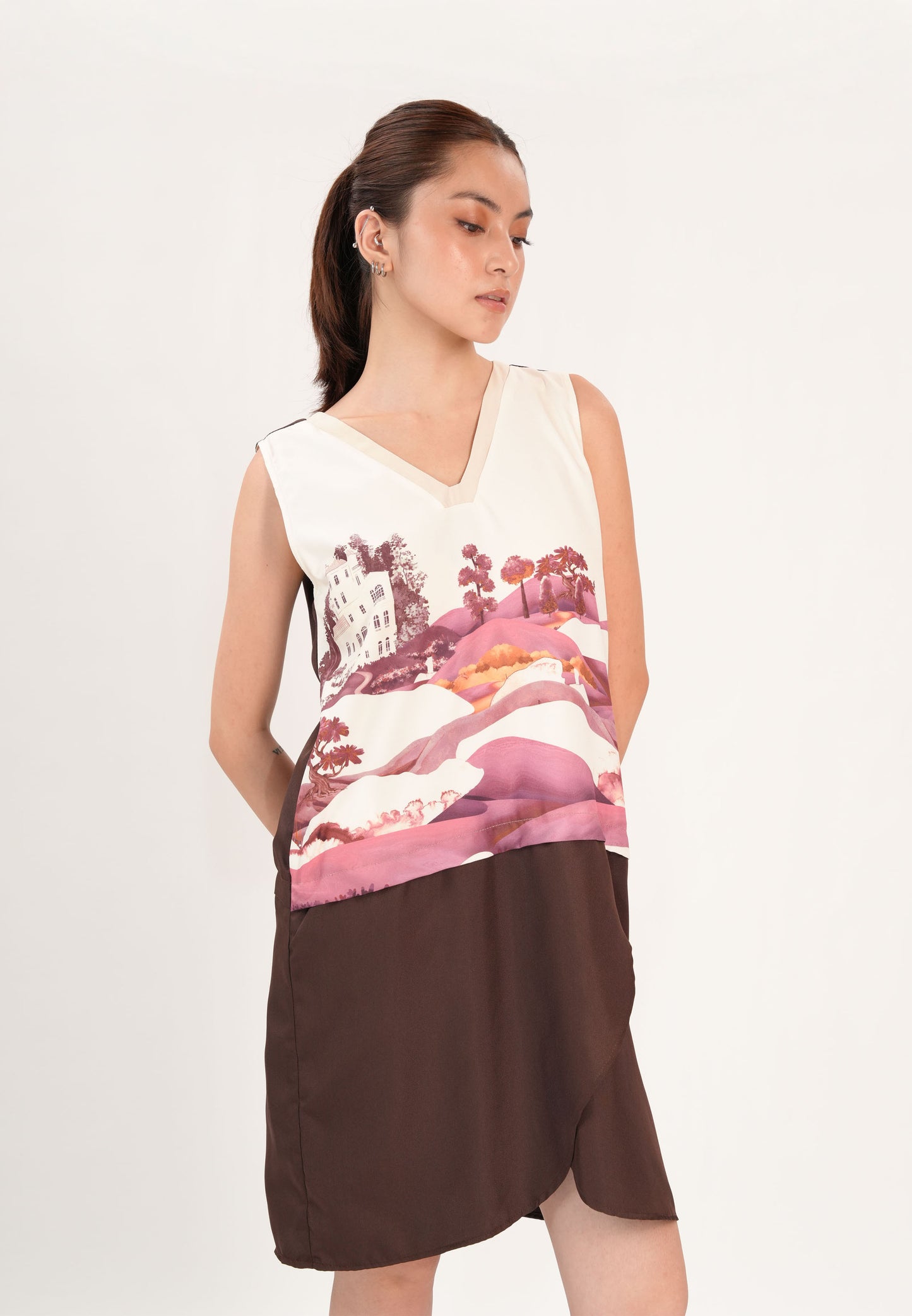 Fadeka Sleeveless Dress (Spot Print Brown)