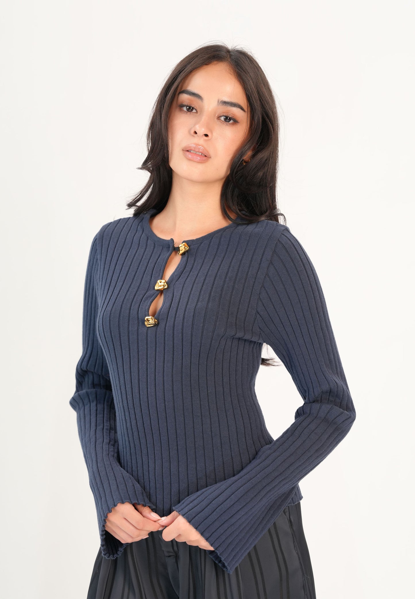 Farida Long Sleeve Top (Navy)