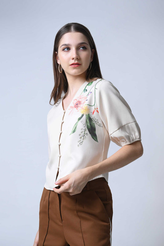 Fauna Quarter Sleeve Top (Beige)