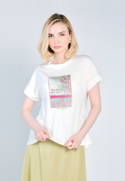 Nobleza Faun Short Sleeve Shirt Top (Off White)