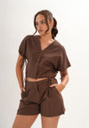 Faust Short Sleeve Top (Striped Brown)