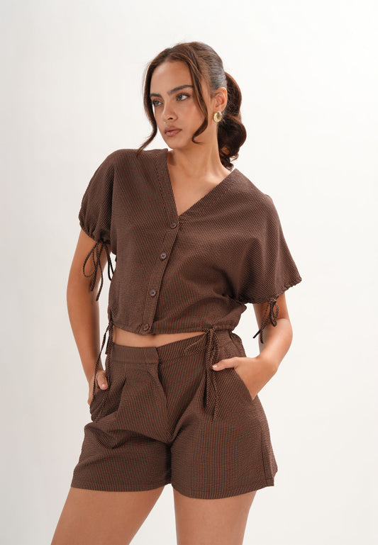 Faust Short Sleeve Top (Striped Brown)