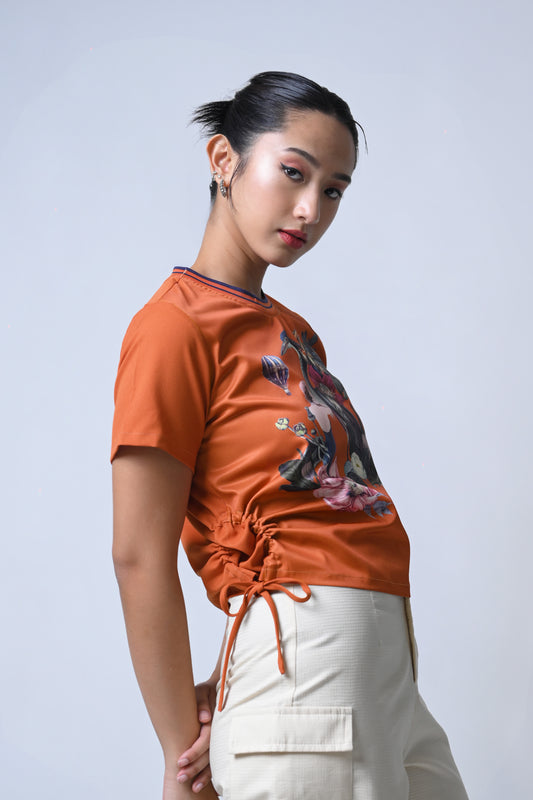 Feather Short Sleeve Top (Rust)