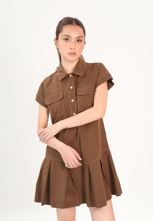 Fiadh Short Sleeve Dress (Brown)