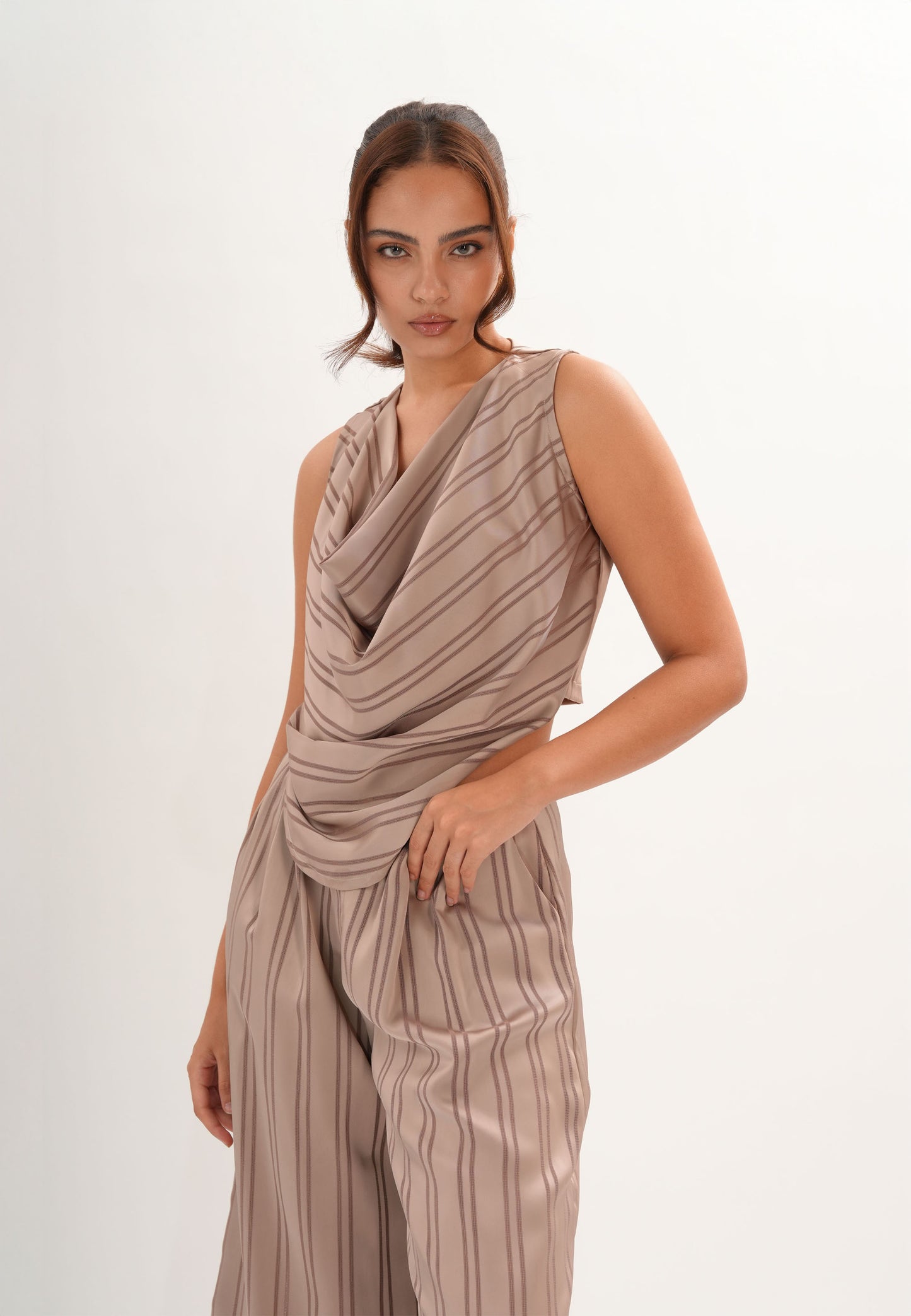Fifer Sleeveless Top (Striped Brown)