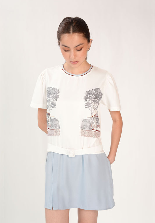 Finno Short Sleeve Dress (Spot Print White)