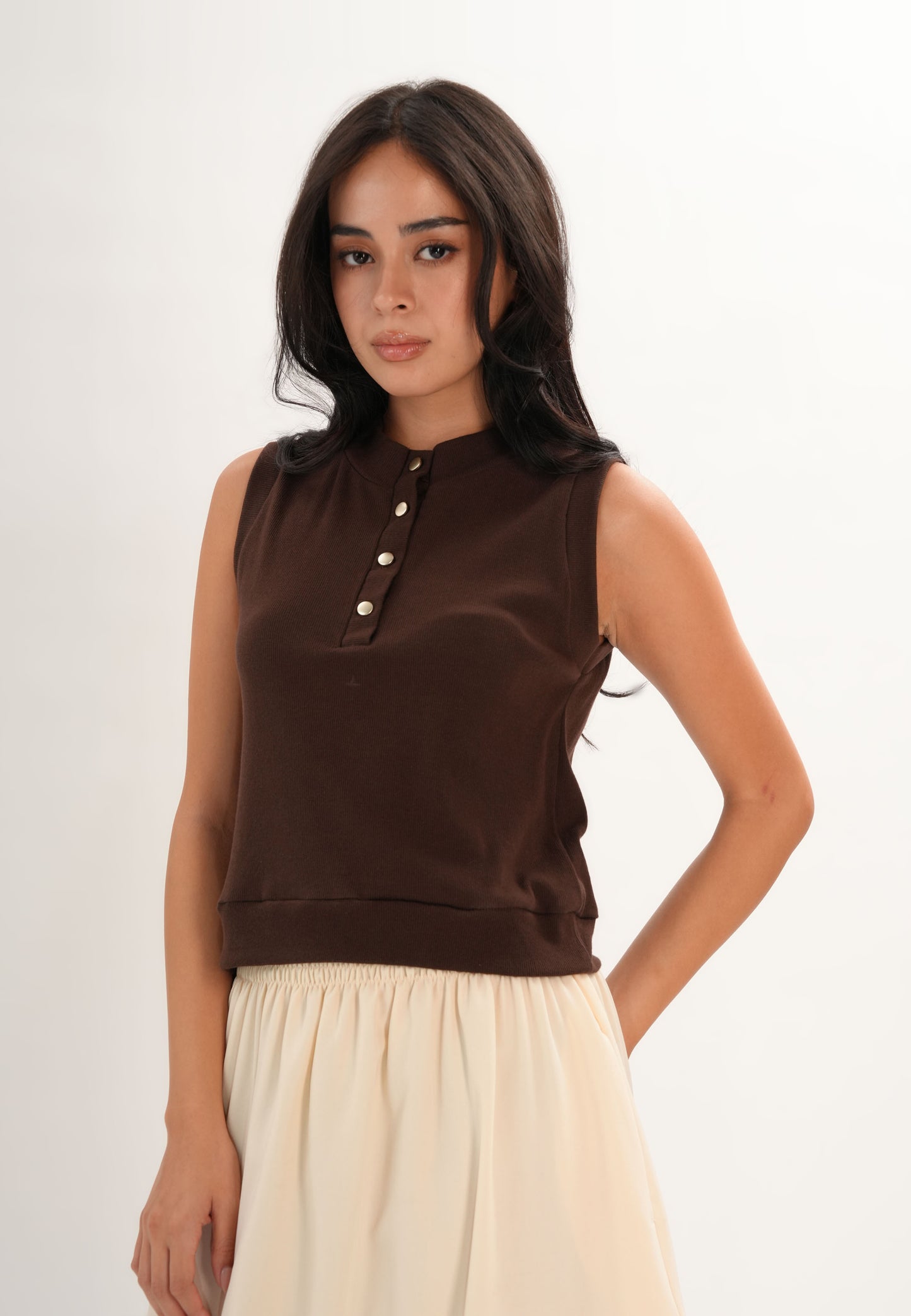 Fionn Sleeveless Top (Brown)
