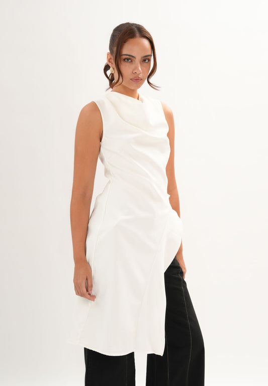 Fiorre Sleeveless Tunic Top (Offwhite)