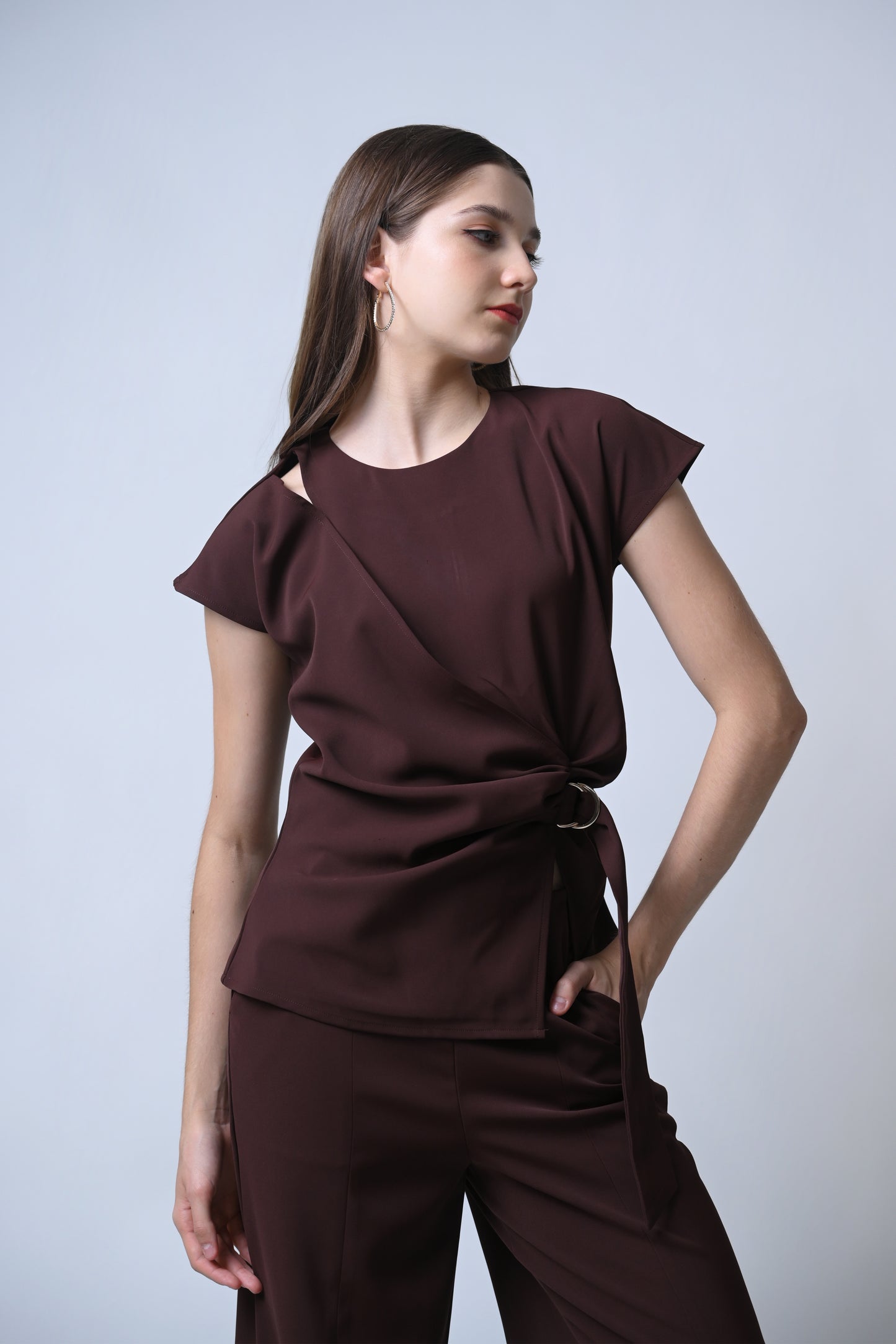 Flame Short Sleeve Top (Brown)