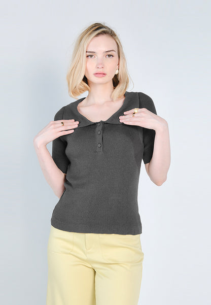 Nobleza Florence Short Sleeve Top (Charcoal)