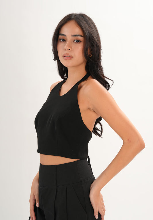 Folds Sleeveless Top (Black)