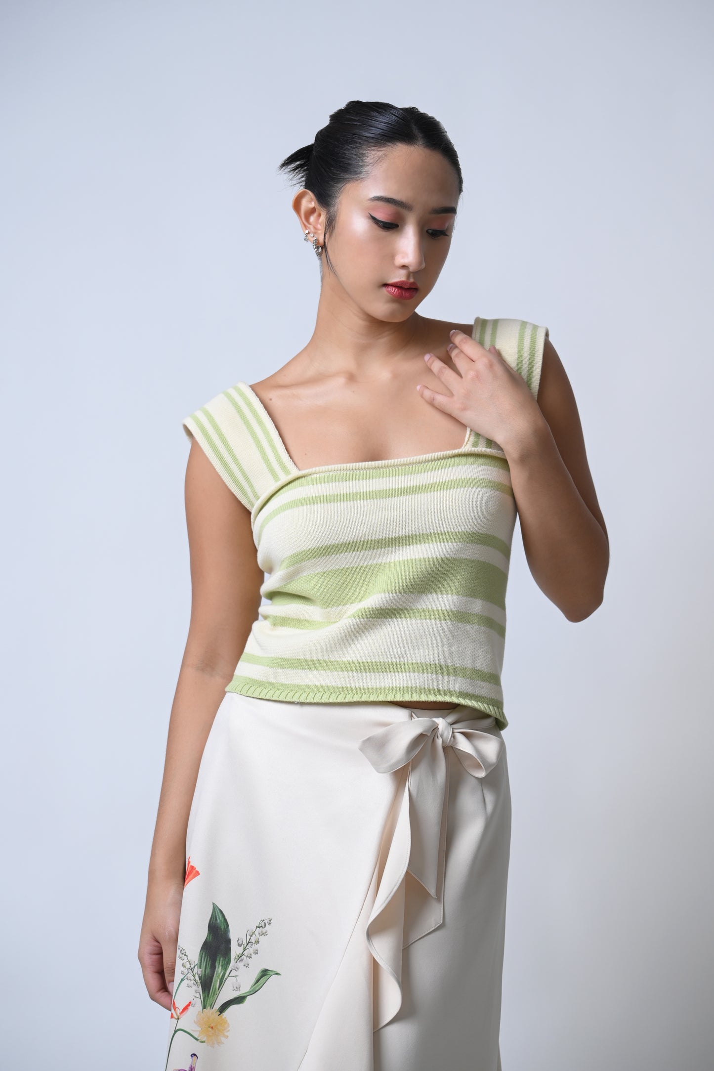 Forres Sleeveless Top (Cream/Lime)