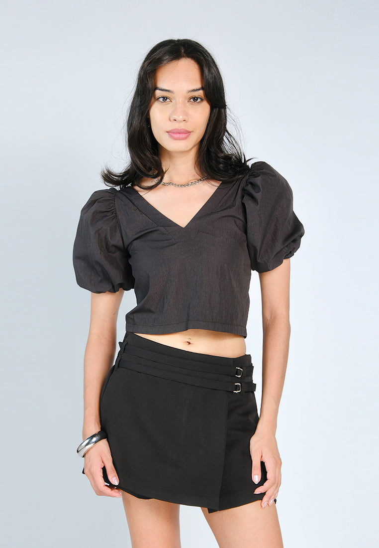 Nobleza Foulden Short Sleeve Top (Charcoal)