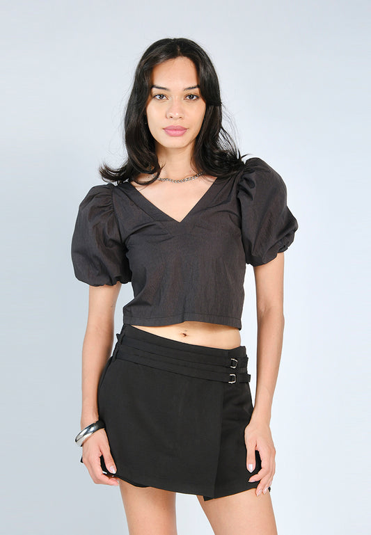 Nobleza Foulden Short Sleeve Top (Charcoal)