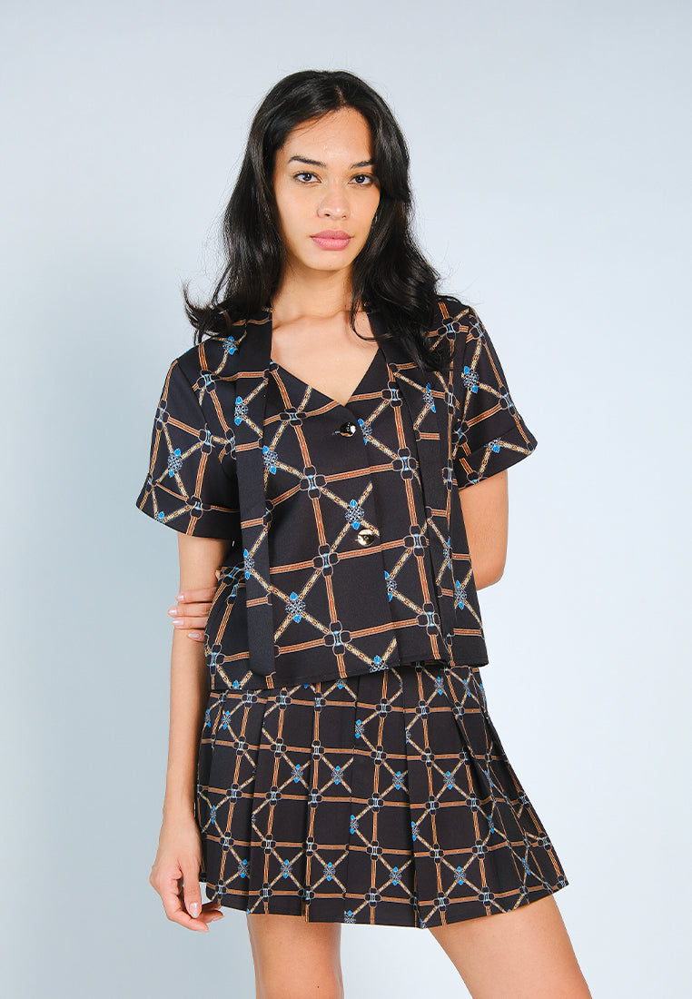 Nobleza Fremont Short Sleeve Top (Printed Black)