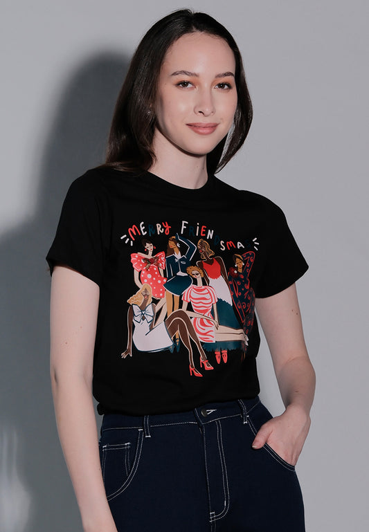 Holiday Tees 2025 Friendmas Short Sleeve Shirt Top (Black)