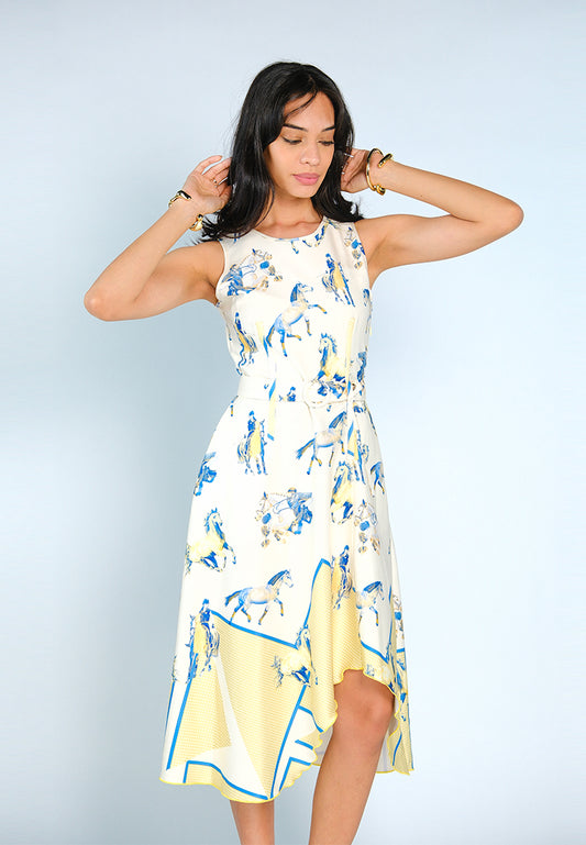Nobleza Friesian Sleeveless Dress (Printed Cream)