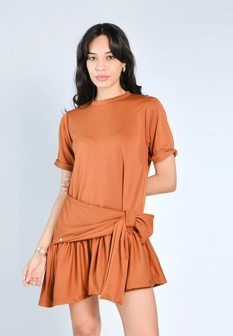 Nobleza Gabin Short Sleeve Dress (Rust)