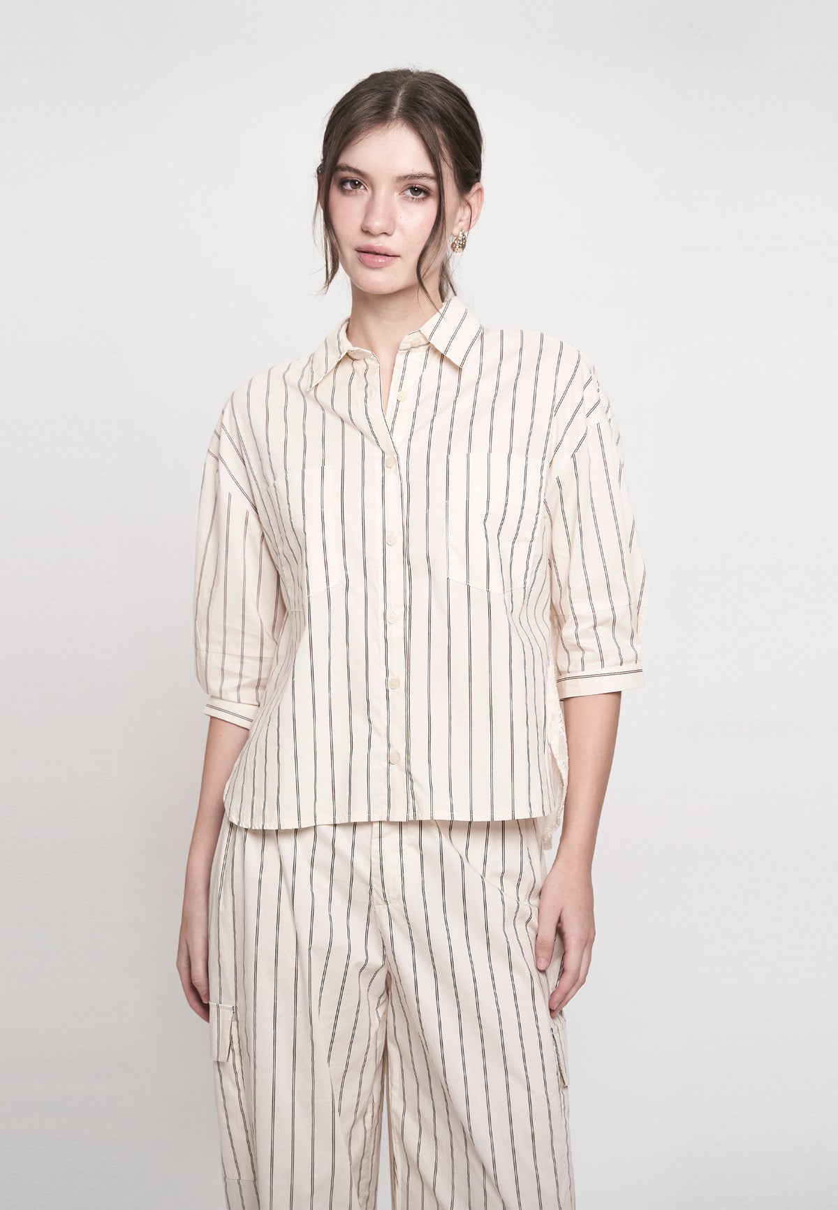 Gambry Quarter Sleeve Top (Striped Cream)
