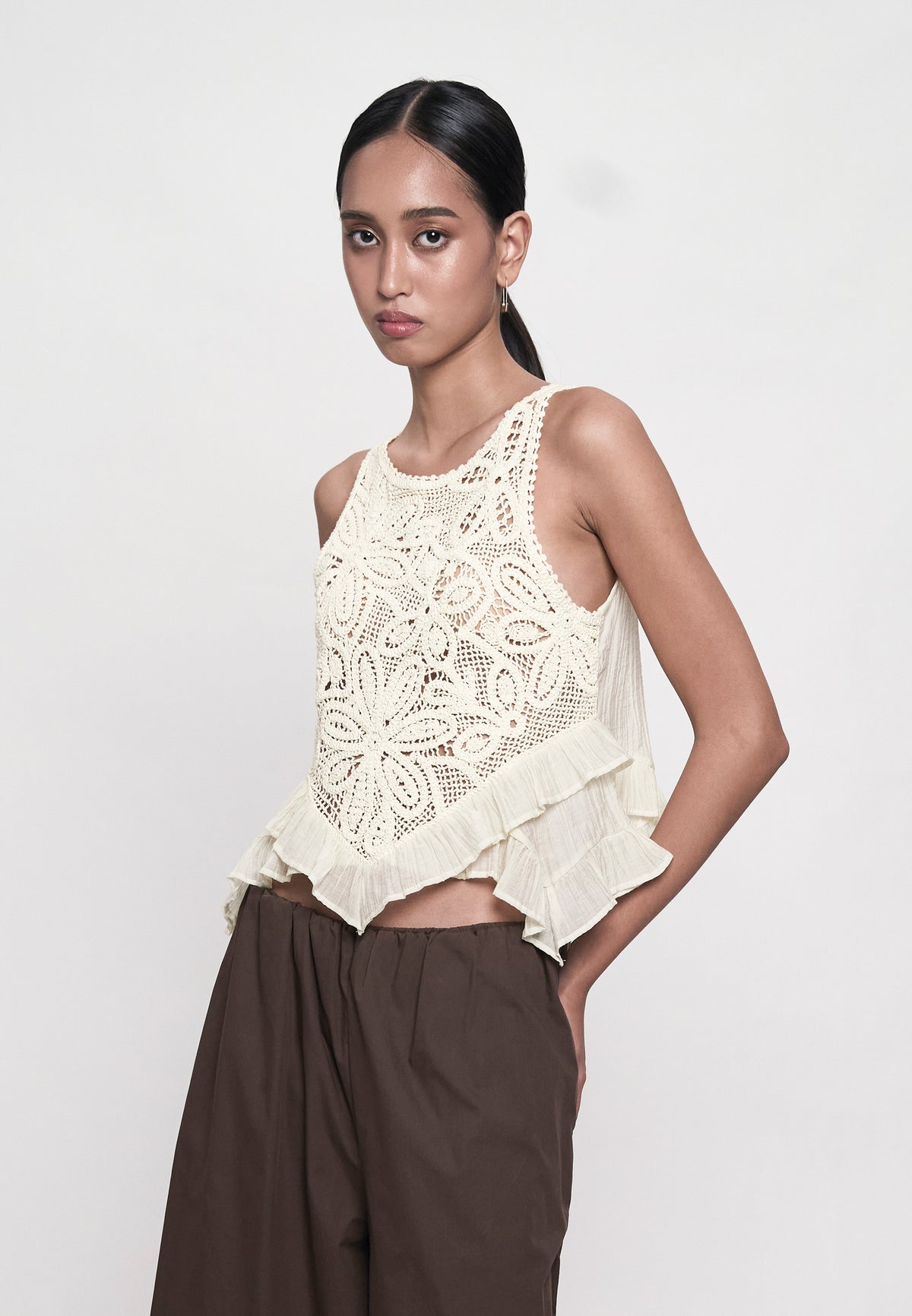 Gandham Sleeveless Top (Cream)