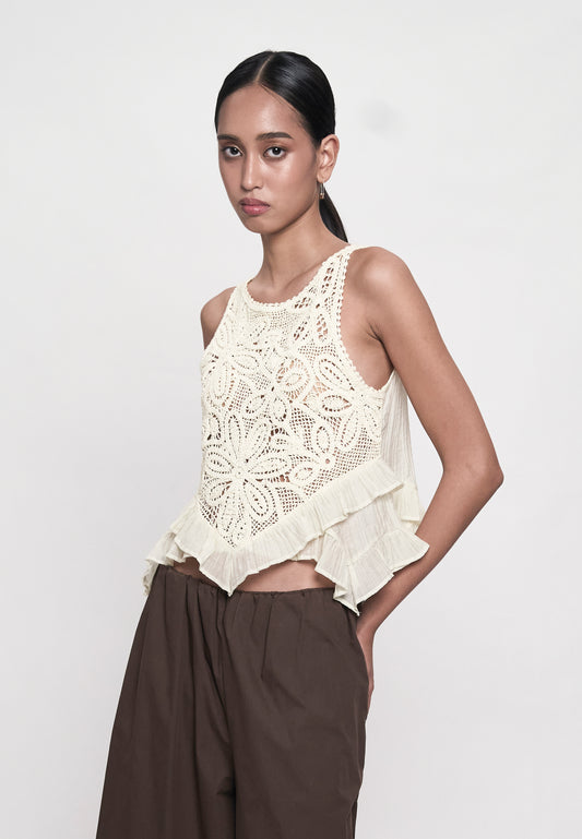Gandham Sleeveless Top (Cream)