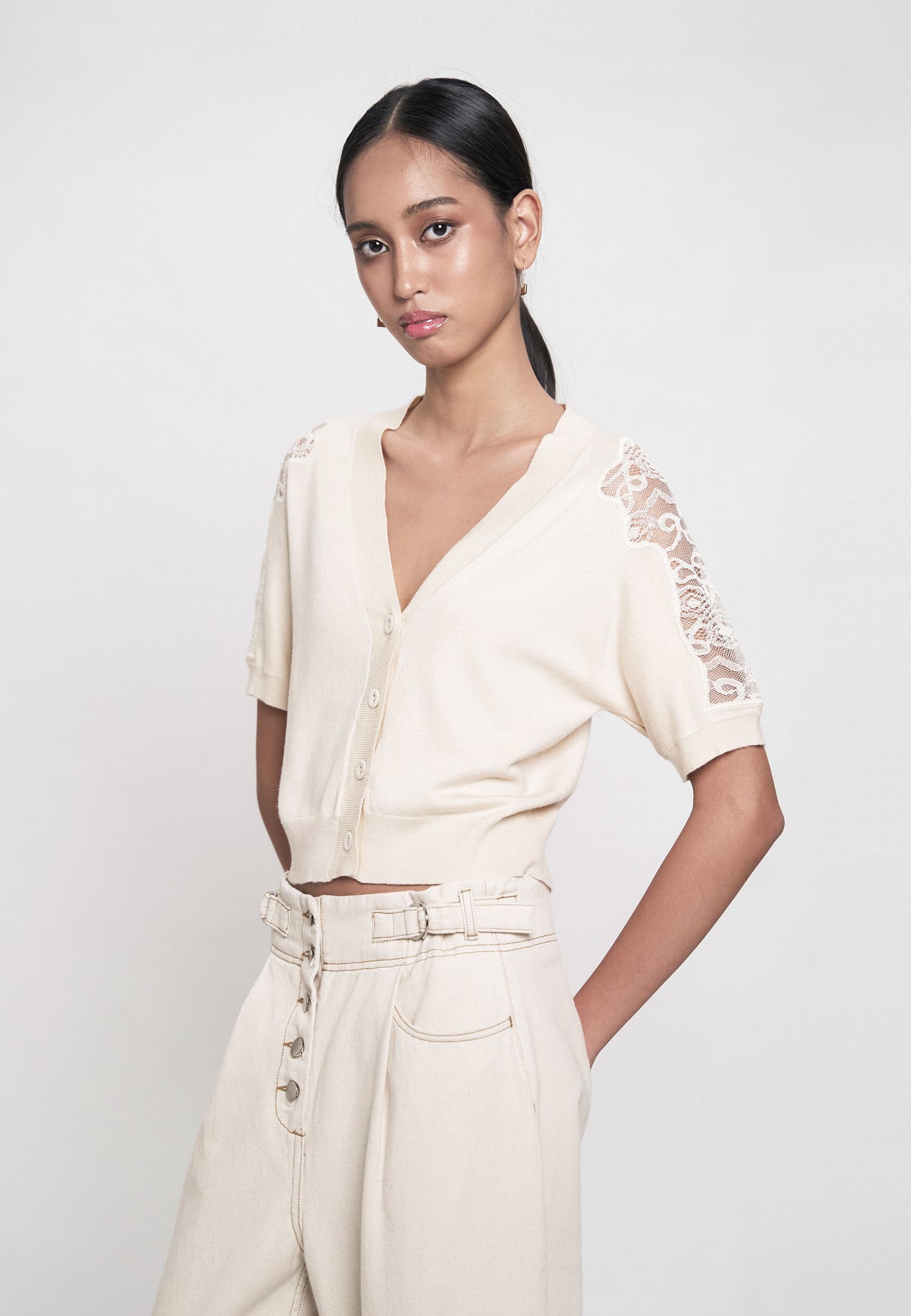 Ganish Short Sleeve Top (Beige)