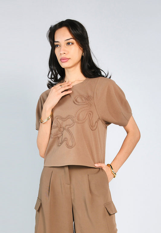 Nobleza Garner Short Sleeve Top (Brown)
