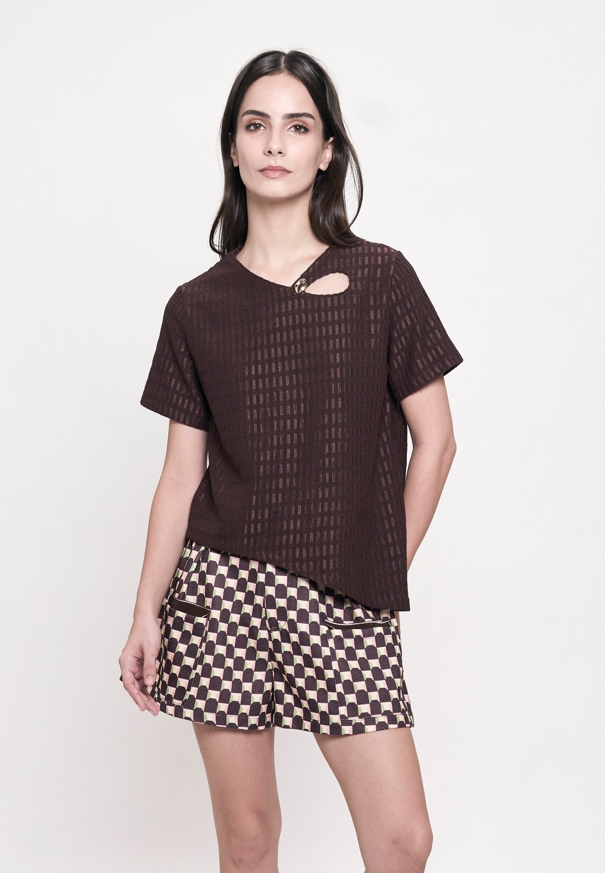 Gentry Short Sleeve Top (Brown)