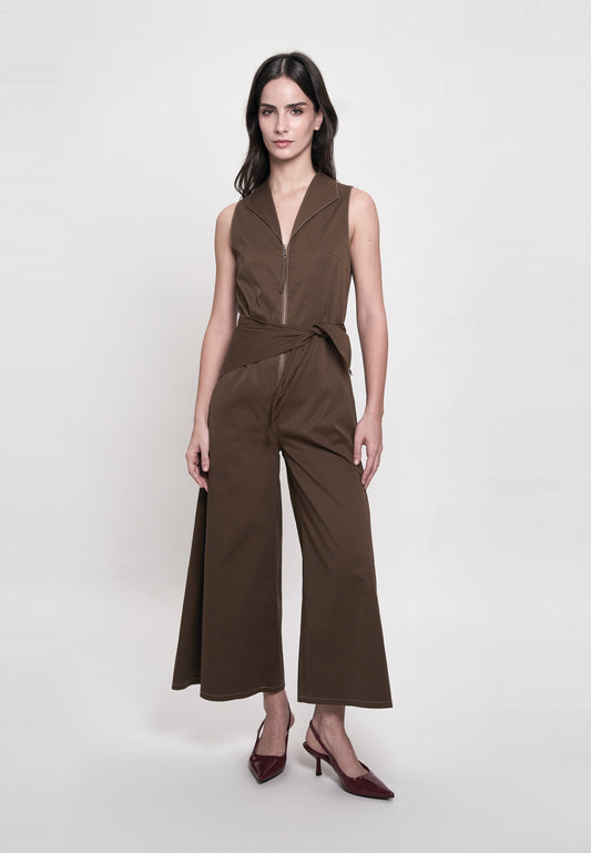 Giann Sleeveless Pantsuit W/ Scarf (Brown)