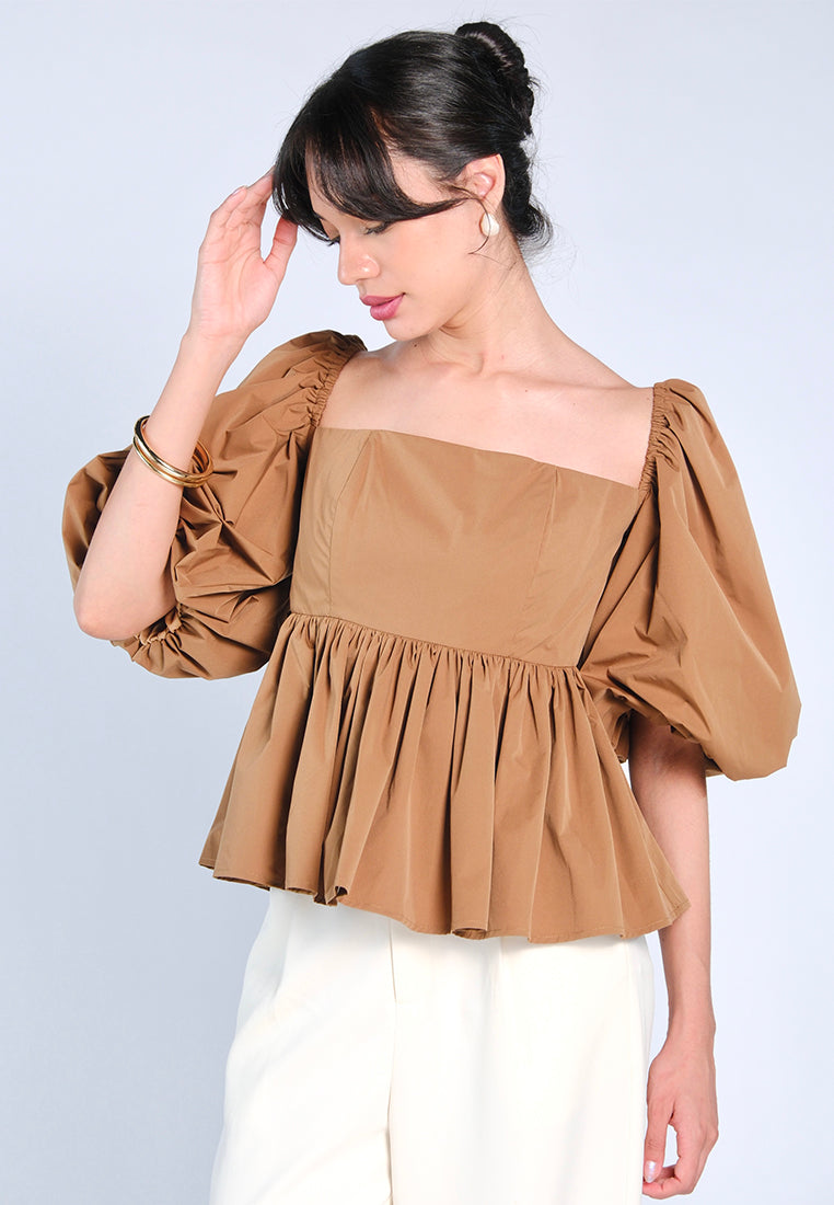 Mark Bumgarner X Vania Romoff For Plains & Prints Gia Short Sleeve Top (Brown)